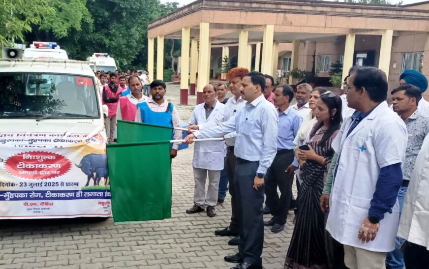 हाथरस में हुआ एफएमडी टीकाकरण अभियान का शुभारंभ, जिलाधिकारी ने प्रचार वाहन को दिखाई हरी झंडी, 45 दिन तक 17 टीमें घर-घर जाकर लगायेंगी पशुओं को टीका