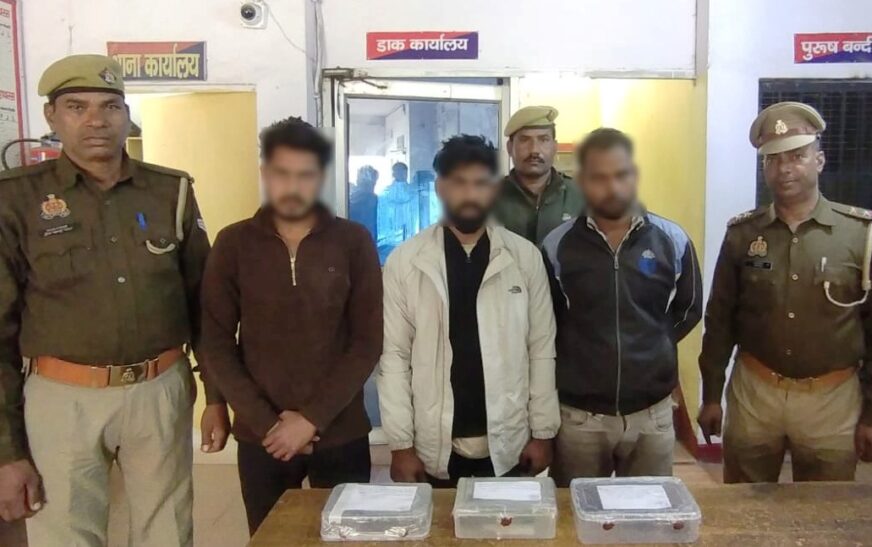 रूहेरी तिराहे पर बाइक-मोबाइल लूटने वाले तीन बदमाश गिरफ्तार, अवैध तमंचा और कारतूस बरामद