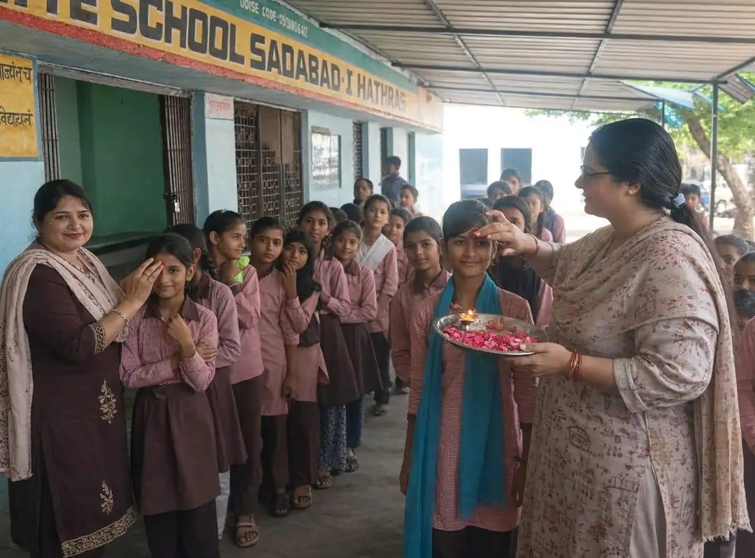 सादाबाद : तिलक लगाकर बच्चों का अभिनन्दन, परिषदीय विद्यालयों में नए सत्र का शुभारंभ, स्कूलों में रहा उत्सव जैसा माहौल