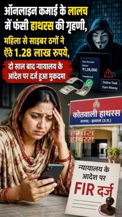 ऑनलाइन कमाई के लालच में फंसी हाथरस की गृहणी, महिला से साइबर ठगों ने ऐंठे 1.28 लाख रुपये, दो साल बाद न्यायालय के आदेश पर दर्ज हुआ मुकदमा
