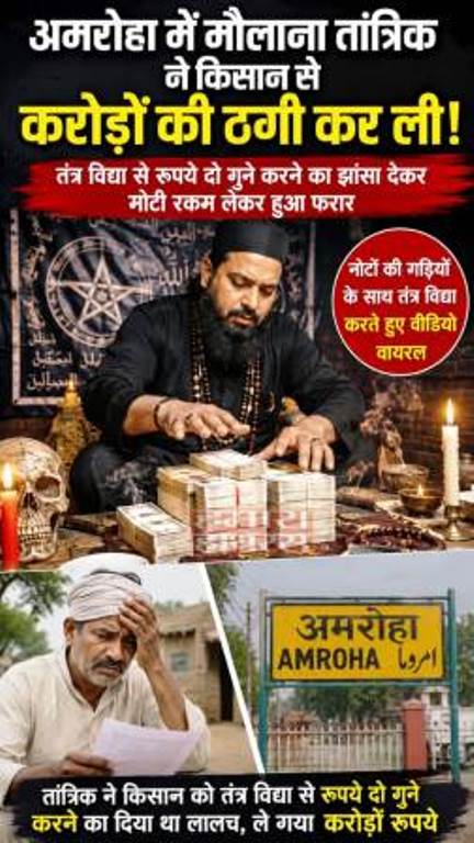 तंत्र विद्या से पैसे डबल करने का झांसा देकर मौलाना ने किसान से 1.80 करोड़ रुपये ठगे