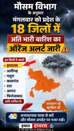 प्रदेश में झमाझम बारिश से बदला मौसम, हाथरस समेत 18 जिलों में बारिश का ऑरेंज अलर्ट
