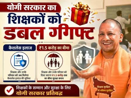 यूपी के शिक्षकों को योगी सरकार का डबल तोहफा, ₹5 लाख तक कैशलेस इलाज और ₹1.5 करोड़ का दुर्घटना बीमा