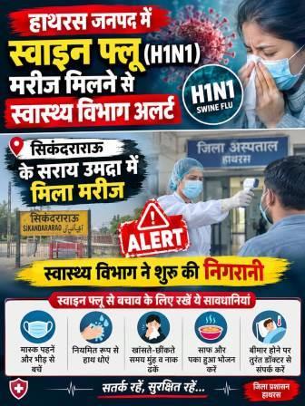 हाथरस जनपद में स्वाइन फ्लू (H1N1) मरीज मिलने से स्वास्थ्य विभाग अलर्ट, सिकंदराराऊ के सराय उमदा में मिला मरीज, स्वास्थ्य विभाग ने शुरू की निगरानी